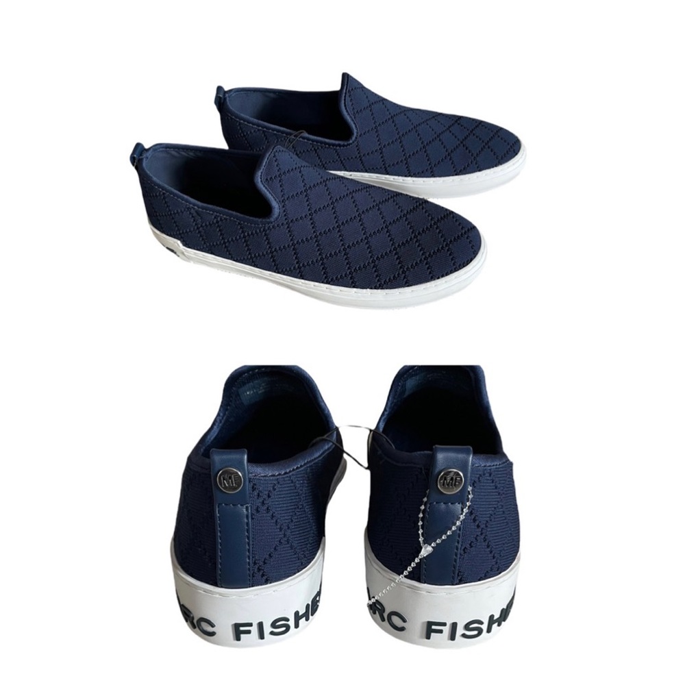 NEW Marc Fisher Spell Out Logo Slip On Quilted Sneakers NAVY SZ-11